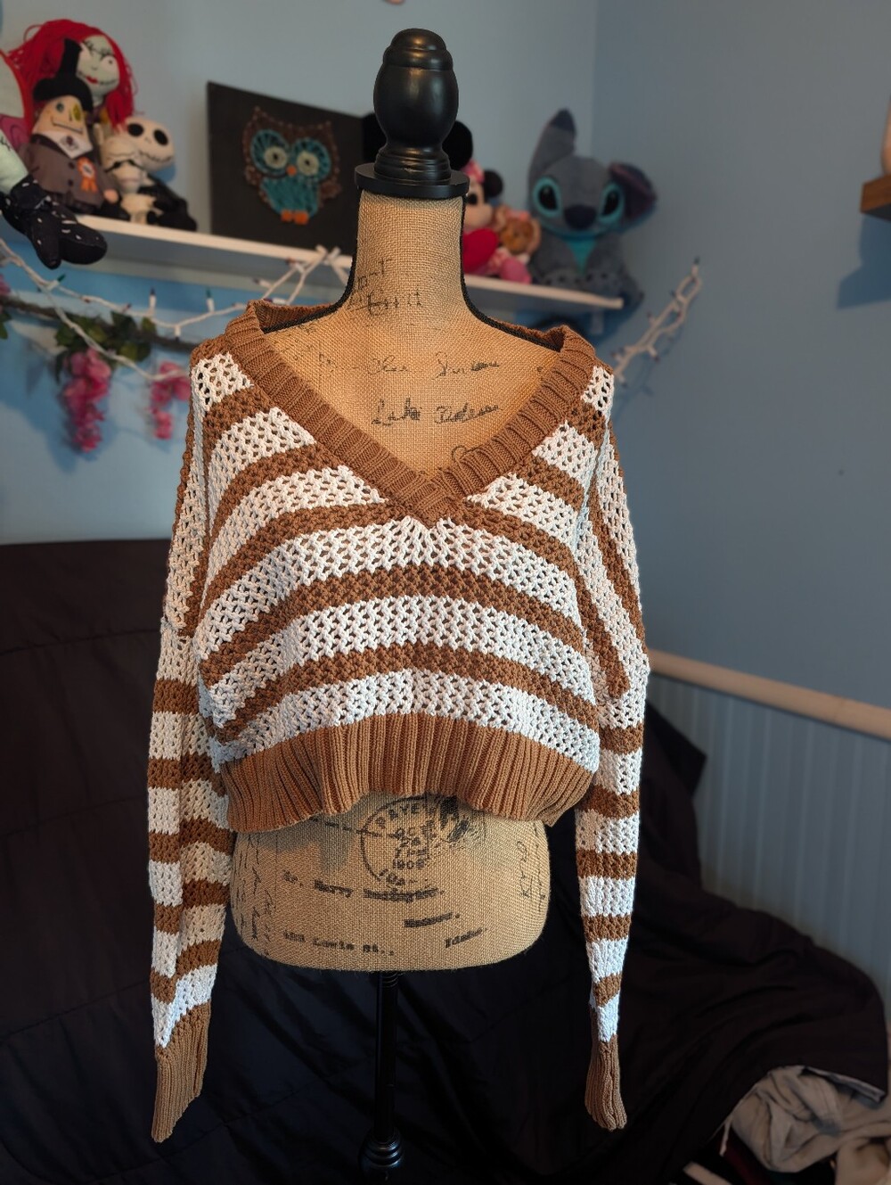 Offline By Aerie striped V-Neck Sweater in Brown and White